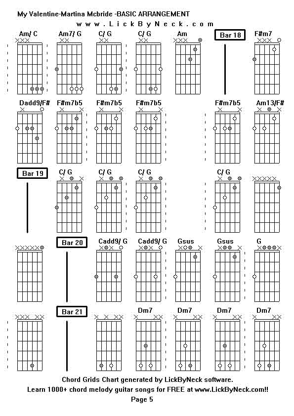 Chord Grids Chart of chord melody fingerstyle guitar song-My Valentine-Martina Mcbride -BASIC ARRANGEMENT,generated by LickByNeck software.